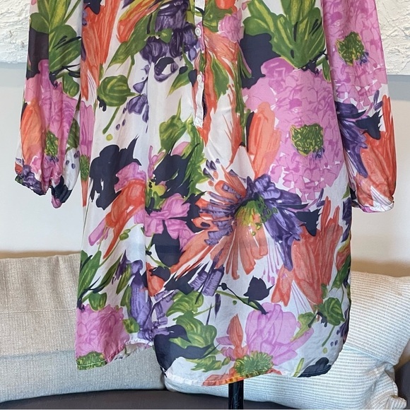 J. Crew Multicolored Floral 100% Silk Tunic Coverup Sz M - Picture 3 of 7